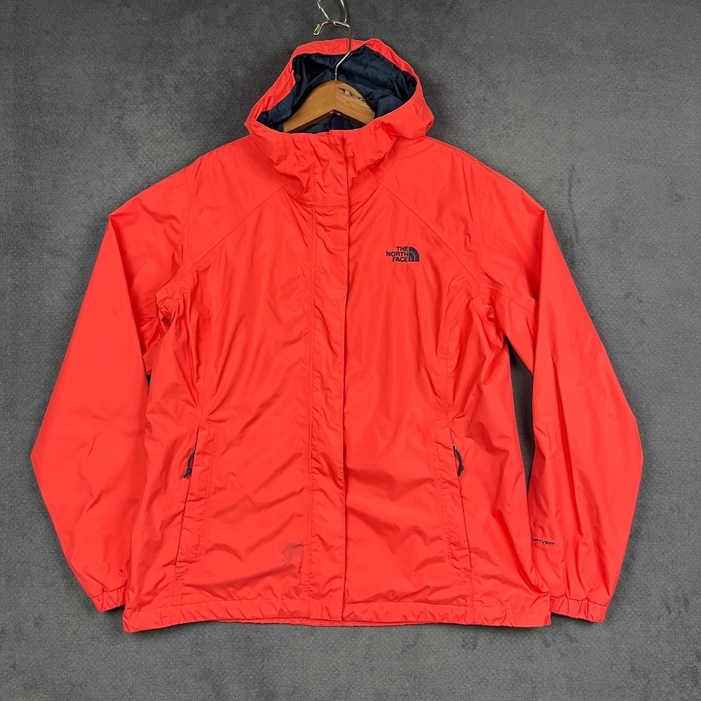 The North Face Resolve Rain Jacket Womens Large Coral DryVent Hooded Full Zip
